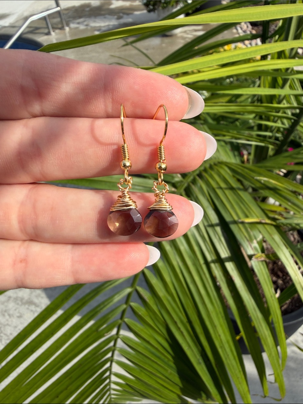 Gold Smokey Quartz Teardrop Earrings - Picture 3 of 5